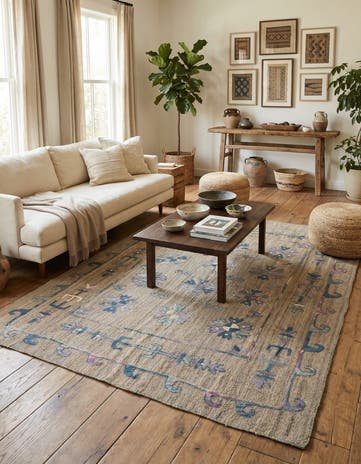 5' 3 x 7' 2 Hand Woven Kilim Suzani Wool Rug