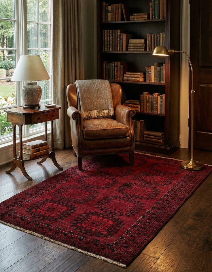Detail image of 3' 10 x 6' 5 Hand Knotted Afghan Akhche Oriental Wool Rug