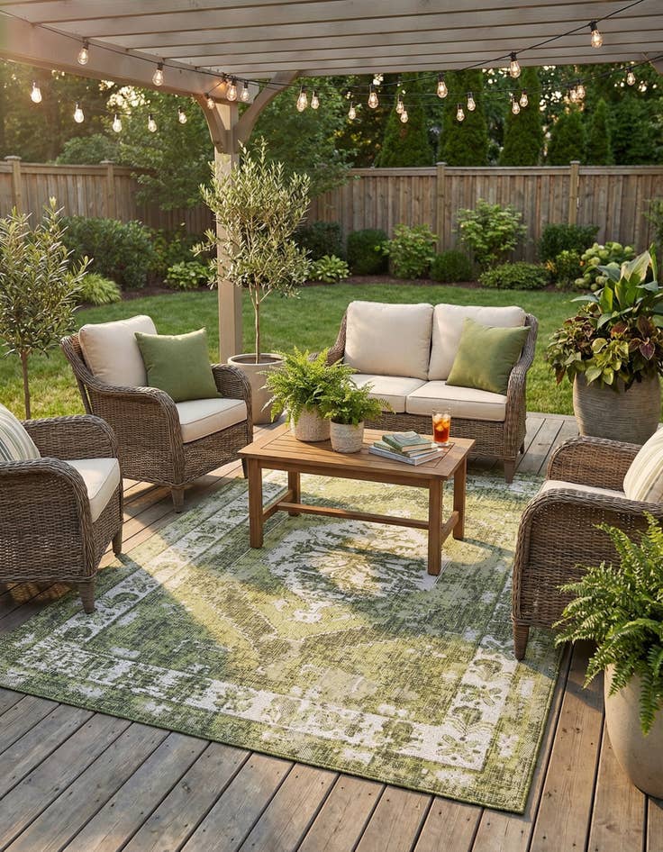 Detail image of 5' 3 x 8'  Washable Traditional Indoor / Outdoor Rug