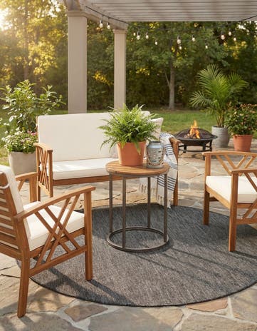 Black Easy-Clean Solid Indoor / Outdoor Round Rug