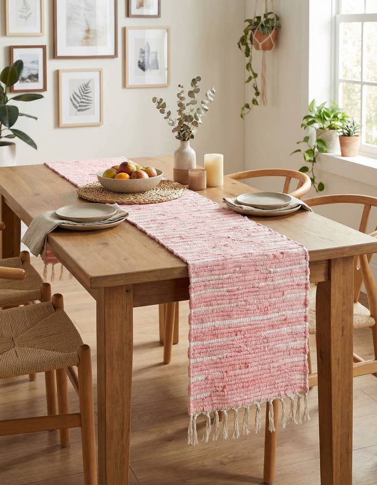 Detail image of  1' 2 x 6' 1  Hand Woven Chindi Cotton Table Runner Rug