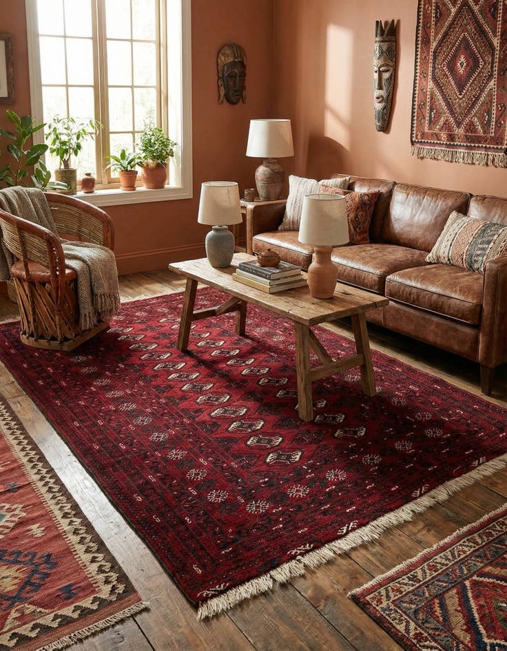 Detail image of 4' 6 x 6' 1  Hand Knotted Afghan Akhche Wool Rug