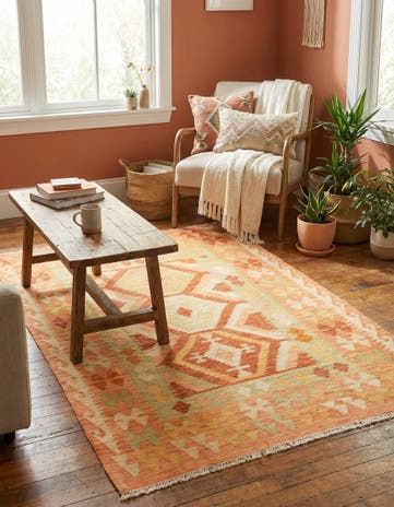 3' 5 x 4' 10 Hand Woven Kilim Waziri Wool Rug