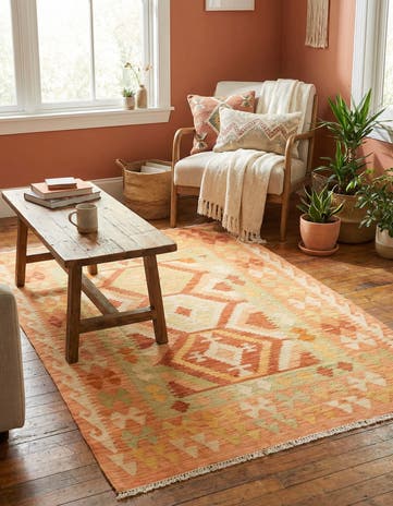3' 5 x 4' 10 Hand Woven Kilim Waziri Wool Rug