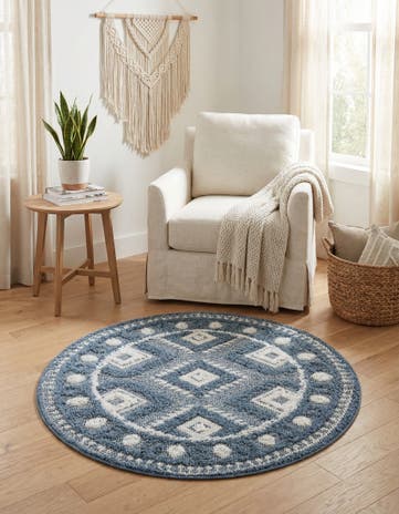 Blue Boho Round Rug