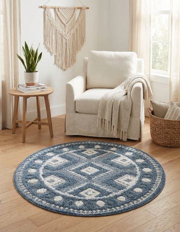 Blue Boho Round Rug