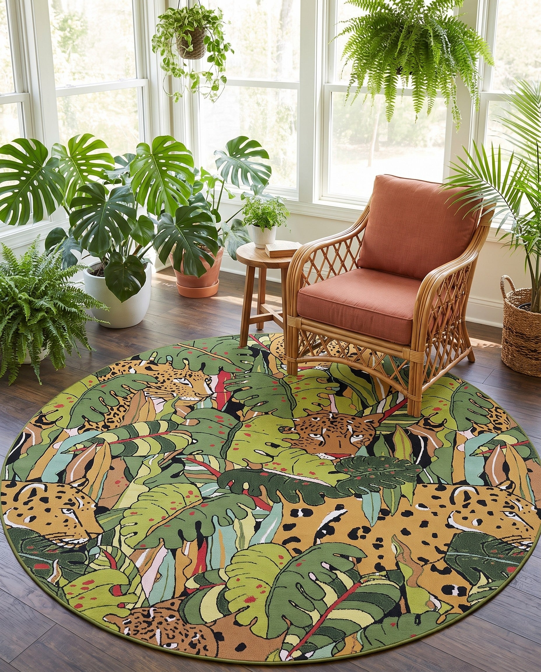 7' 10 x 7' 10 Easy-Clean Botanical Indoor / Outdoor Round Rug