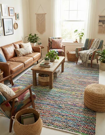 7' 1 x 10' Hand Woven Chindi Chevron Rug