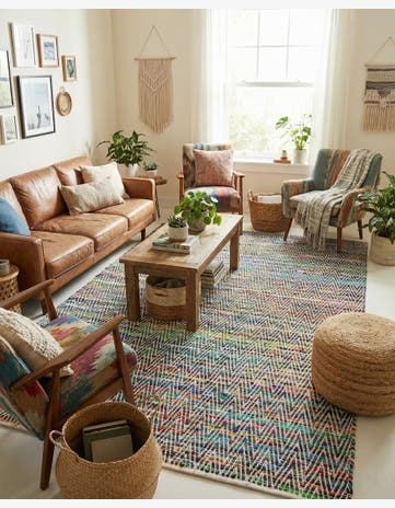 7' 1 x 10' Hand Woven Chindi Chevron Rug