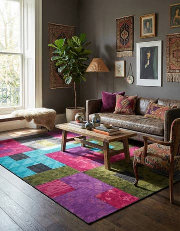 7' 3 x 10' Hand Woven Patchwork Wool Rug