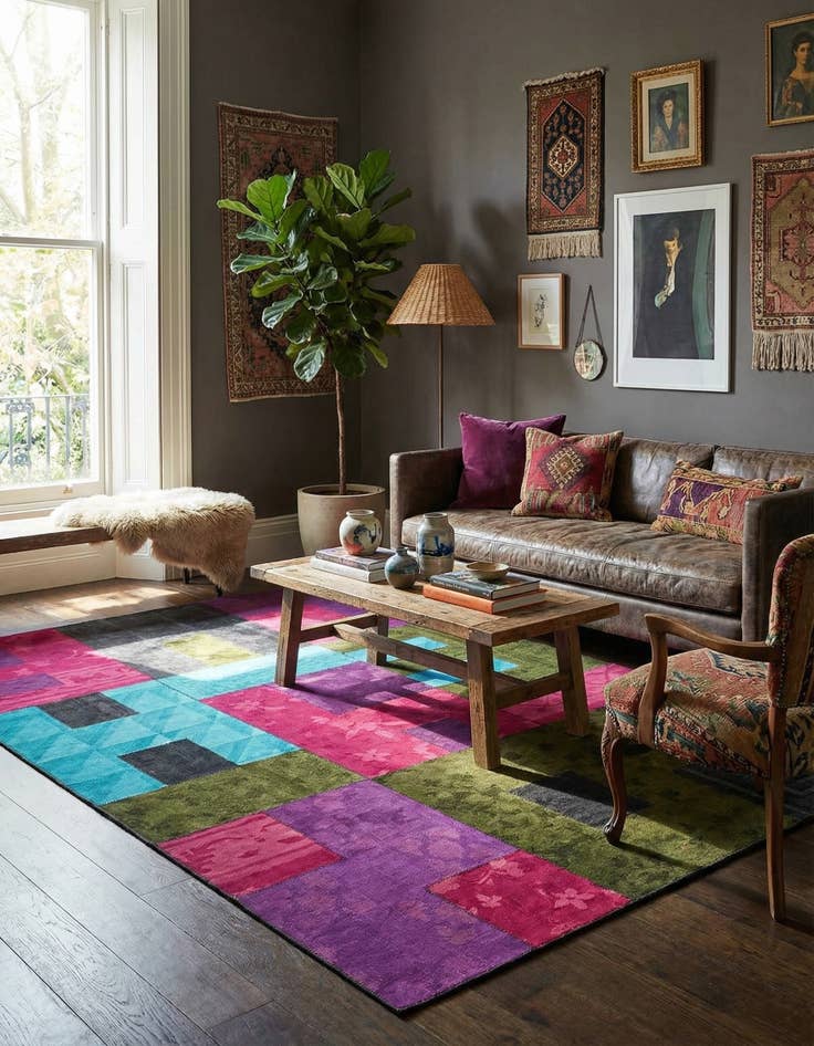 Detail image of  7' 3 x 10'  Hand Woven Patchwork Wool Rug