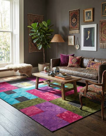 7' 3 x 10' Hand Woven Patchwork Wool Rug