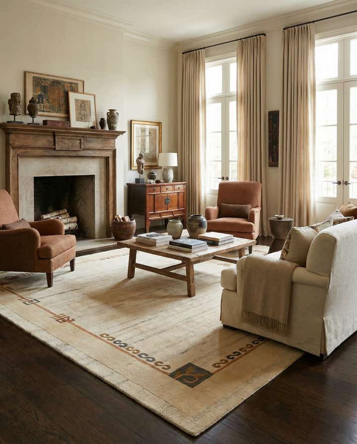 6' 7 x 8' 2 Hand Knotted Tibet Wool Rug