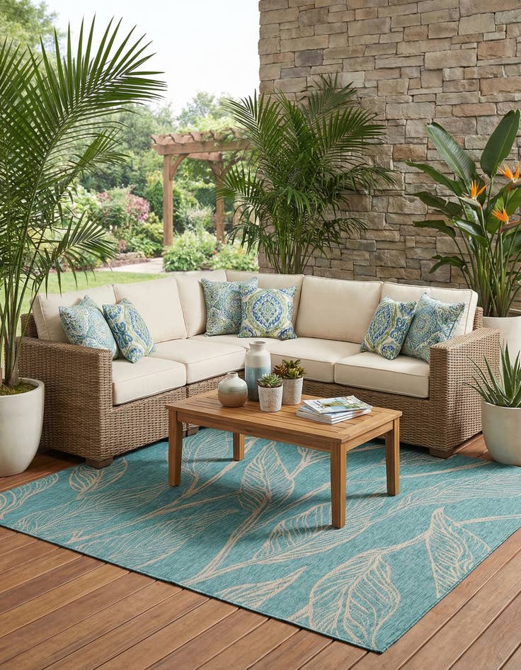 Detail image of  10' 8 x 10' 8  Washable Botanical Indoor / Outdoor Square Rug