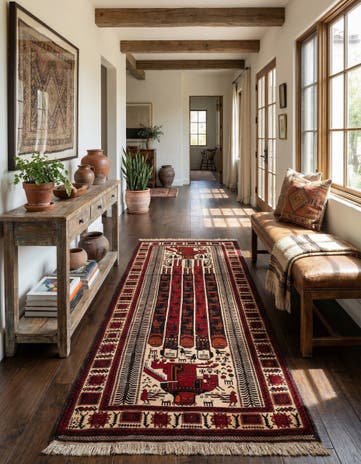 3' 9 x 7' 6 Hand Knotted Balouch Persian Wool Runner Rug