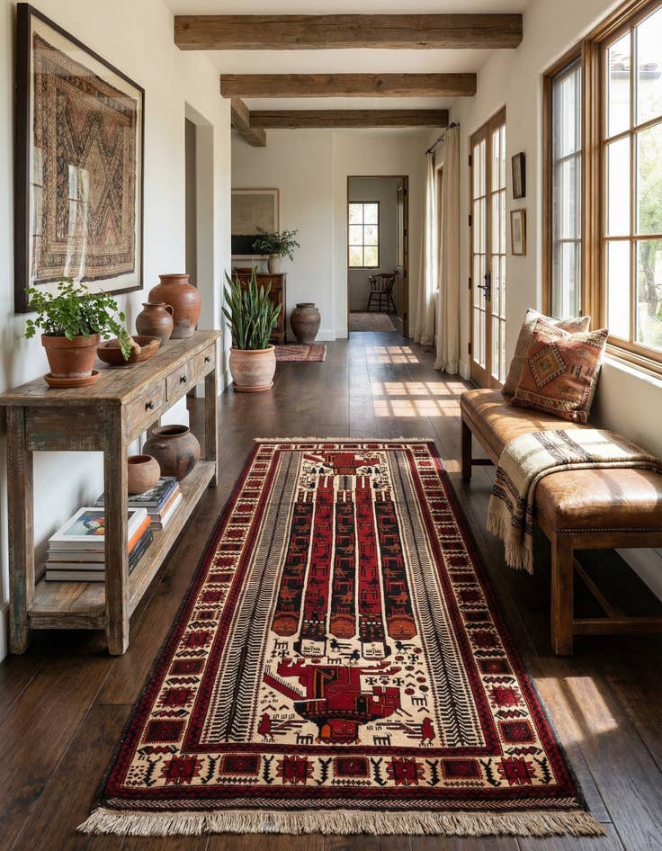 Detail image of 3' 9 x 7' 6  Hand Knotted Balouch Persian Wool Runner Rug