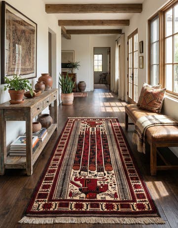 3' 9 x 7' 6 Hand Knotted Balouch Persian Wool Runner Rug