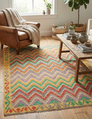 4' 2 x 5' 8 Hand Woven Kilim Maymana Wool Rug