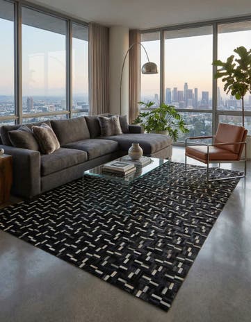 8' 1 x 10' Cowhide Leather Rug