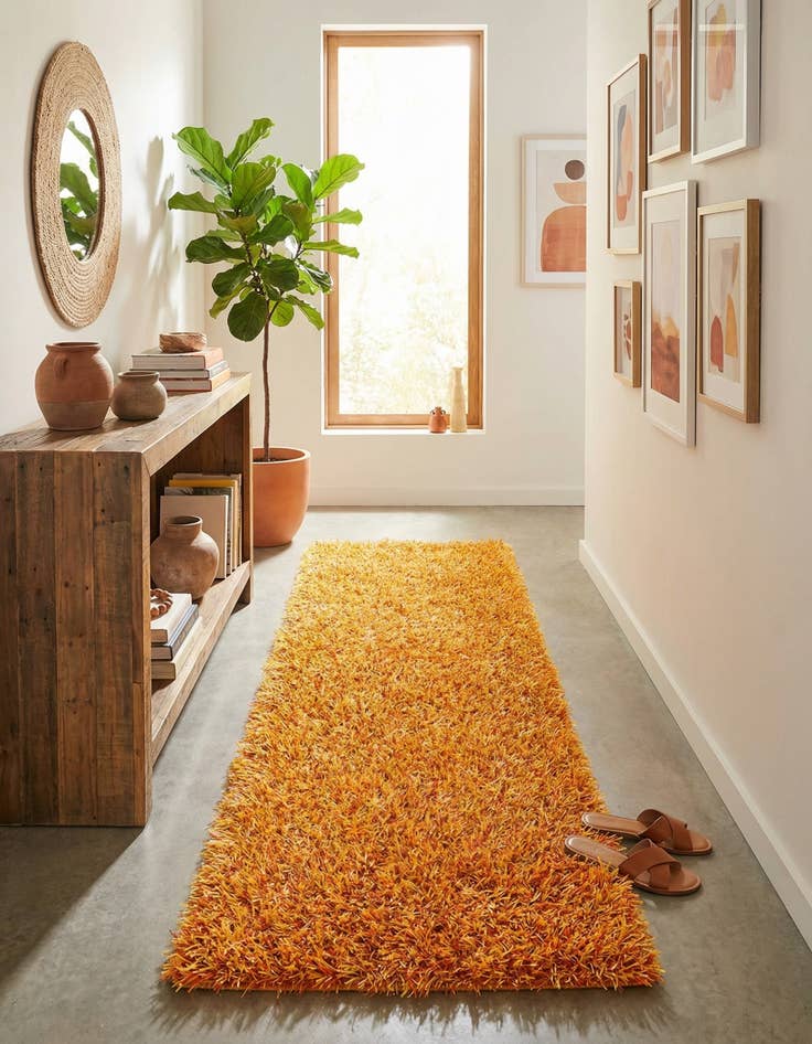 Detail image of 2' 4 x 4' 8  Hand Knotted Solid Shag Runner Rug