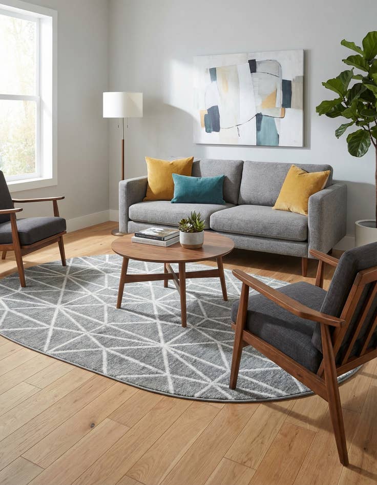 Detail image of  5' 3 x 8' Lattice Trellis Oval Rug