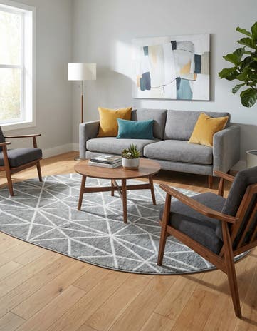 Gray Lattice Trellis Oval Rug