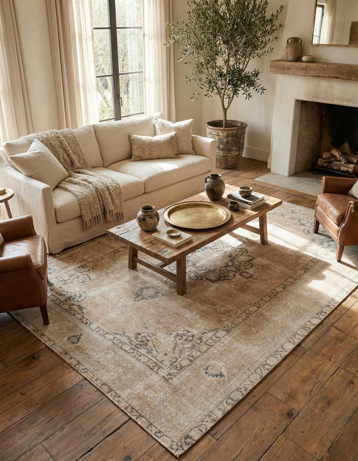 Detail image of 6' 6 x 9' 7  Hand Knotted Ultra Vintage Persian Wool Rug