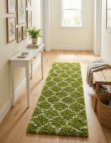 Green Lattice Shag Runner Rug