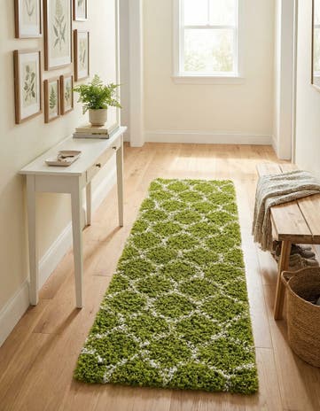 Green Lattice Shag Runner Rug