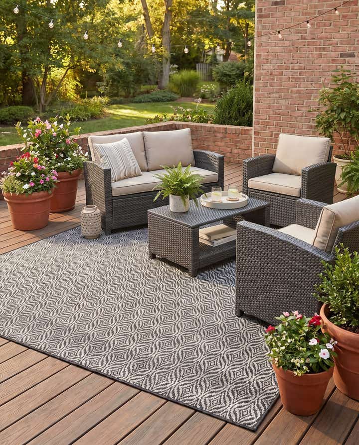 7' 10 x 7' 10 Easy-Clean Trellis Indoor / Outdoor Square Rug