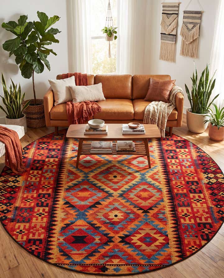 10' x 10' Easy-Clean Tribal Indoor / Outdoor Round Rug