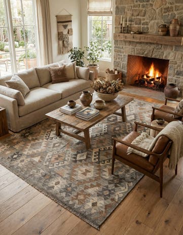 5' 9 x 8' 4 Hand Woven Kilim Maymana Wool Rug