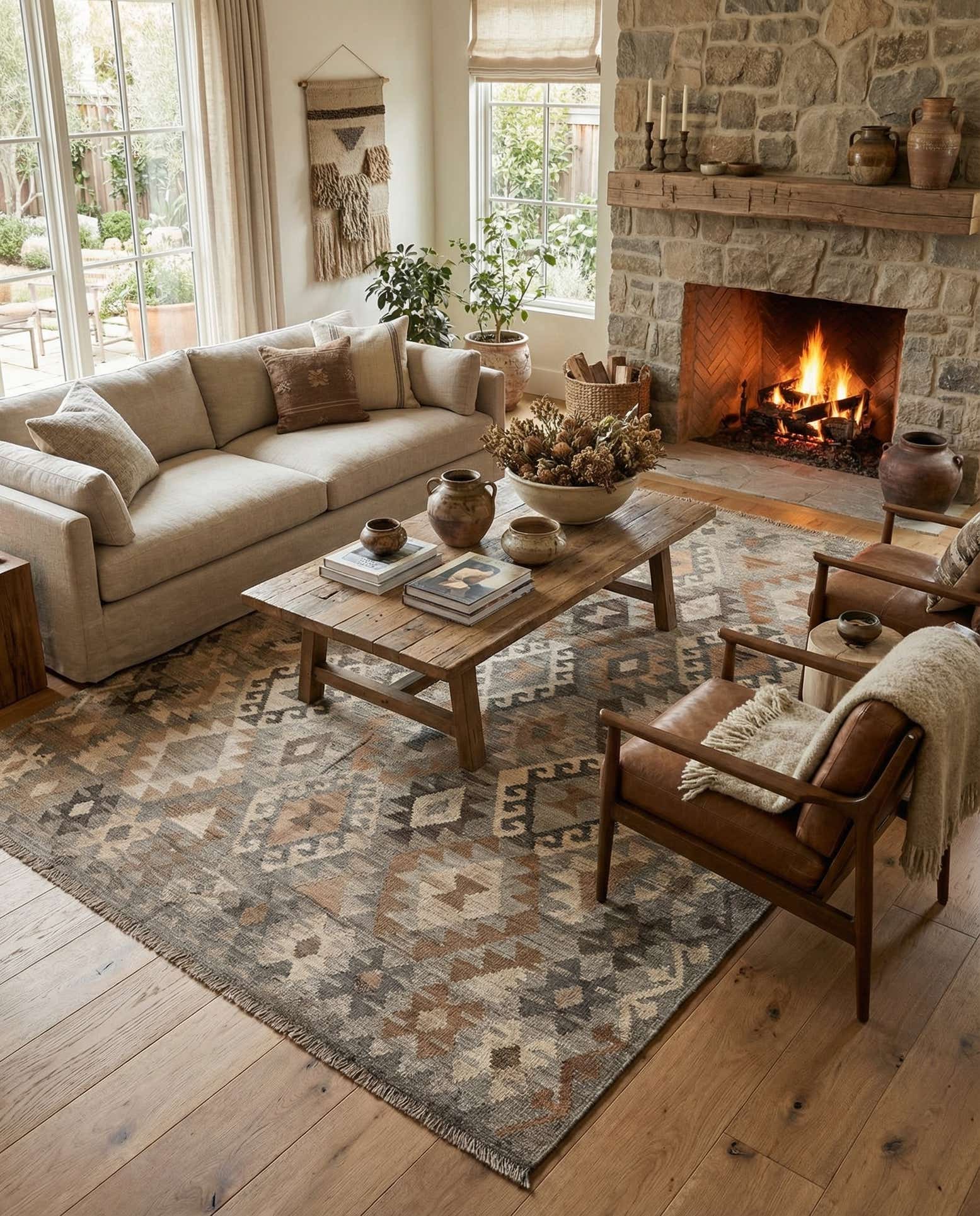 5' 9 x 8' 4 Hand Woven Kilim Maymana Wool Rug