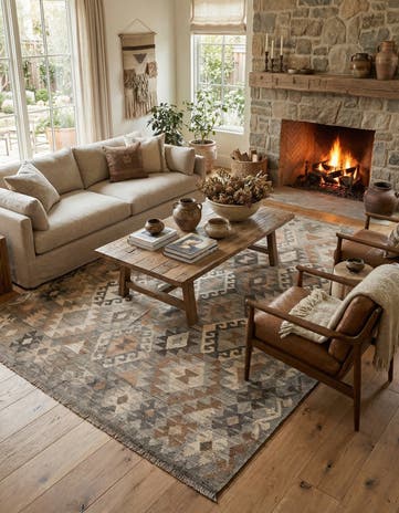 5' 9 x 8' 4 Hand Woven Kilim Maymana Wool Rug