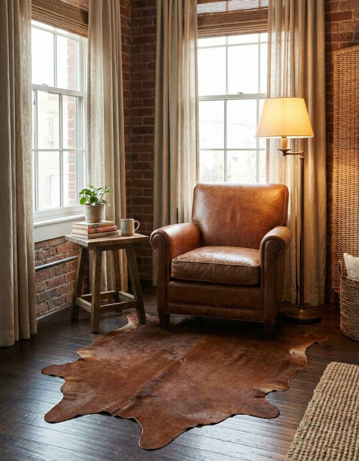 Detail image of 2' 2 x 2' 11 Cowhide Leather Rug