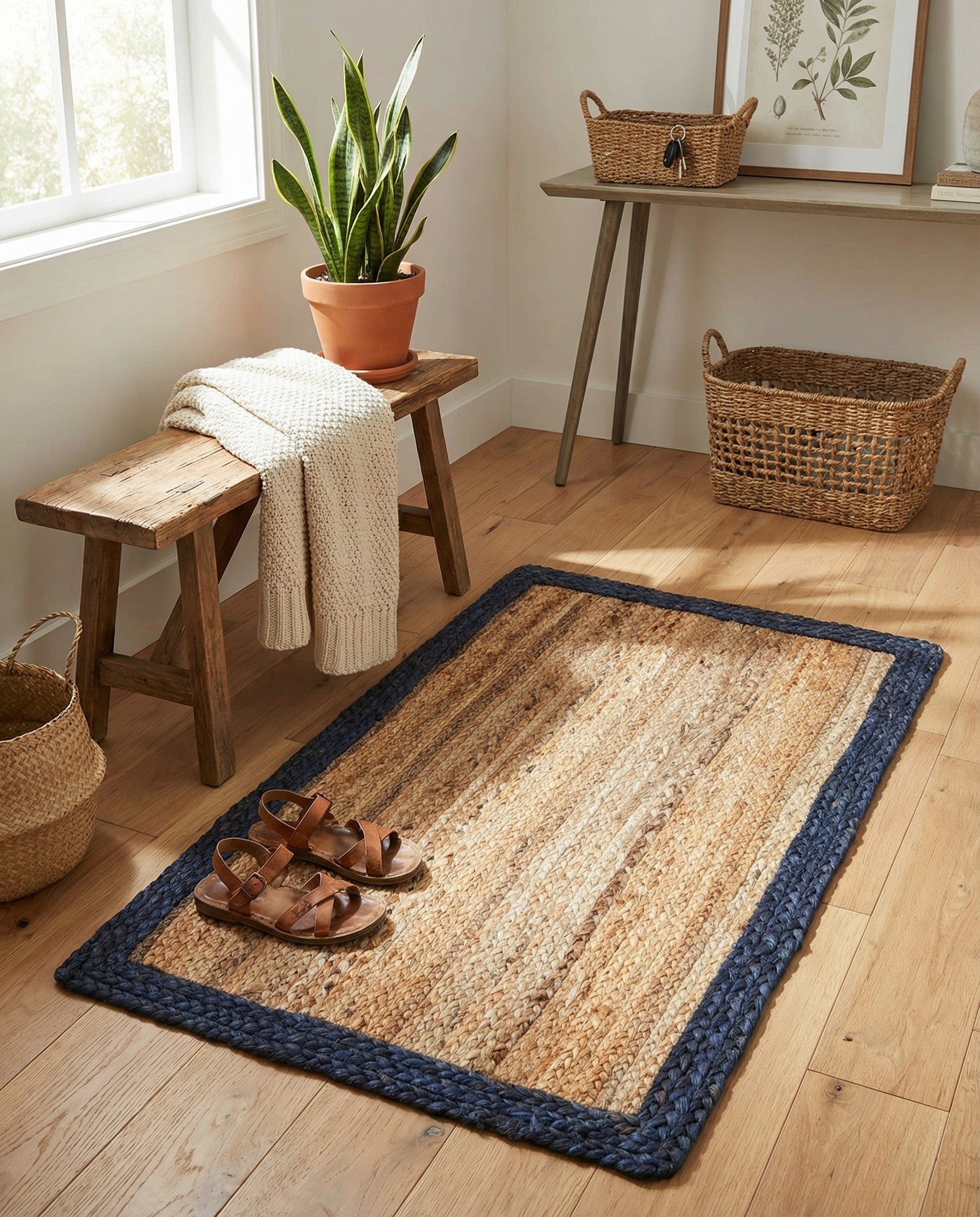 2' x 3' 1 Handmade Braided Jute Rug