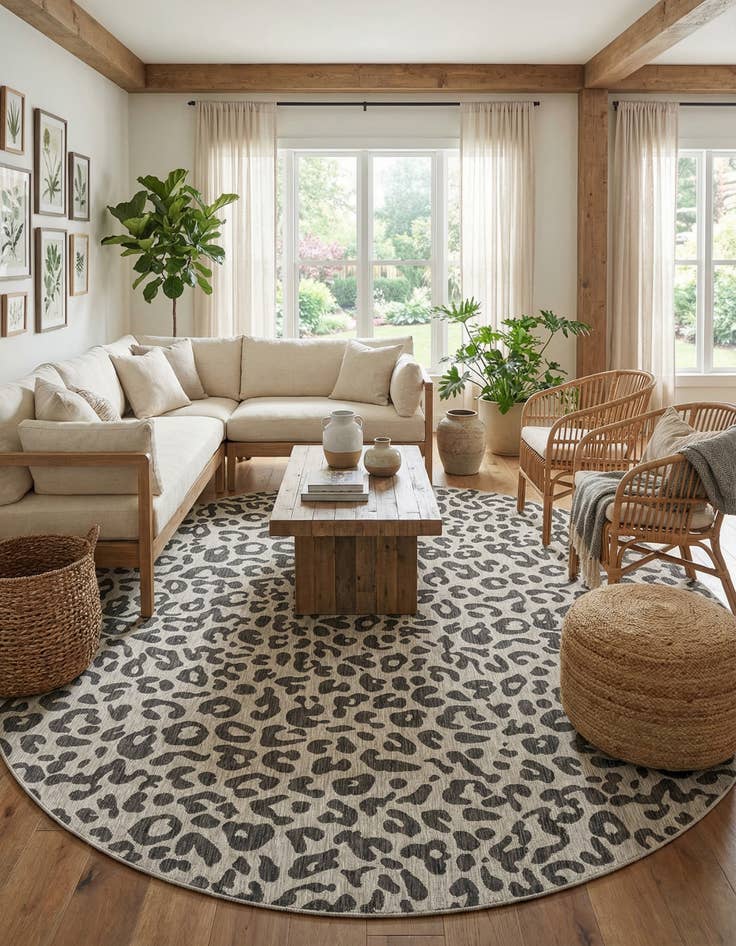 Detail image of 13' x 13'  Washable Safari Indoor / Outdoor Round Rug