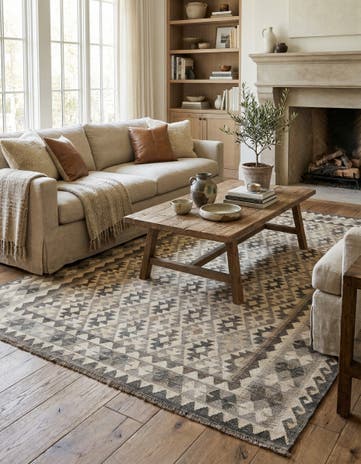 6' 11 x 9' 7 Hand Woven Kundan Kilim Wool Rug