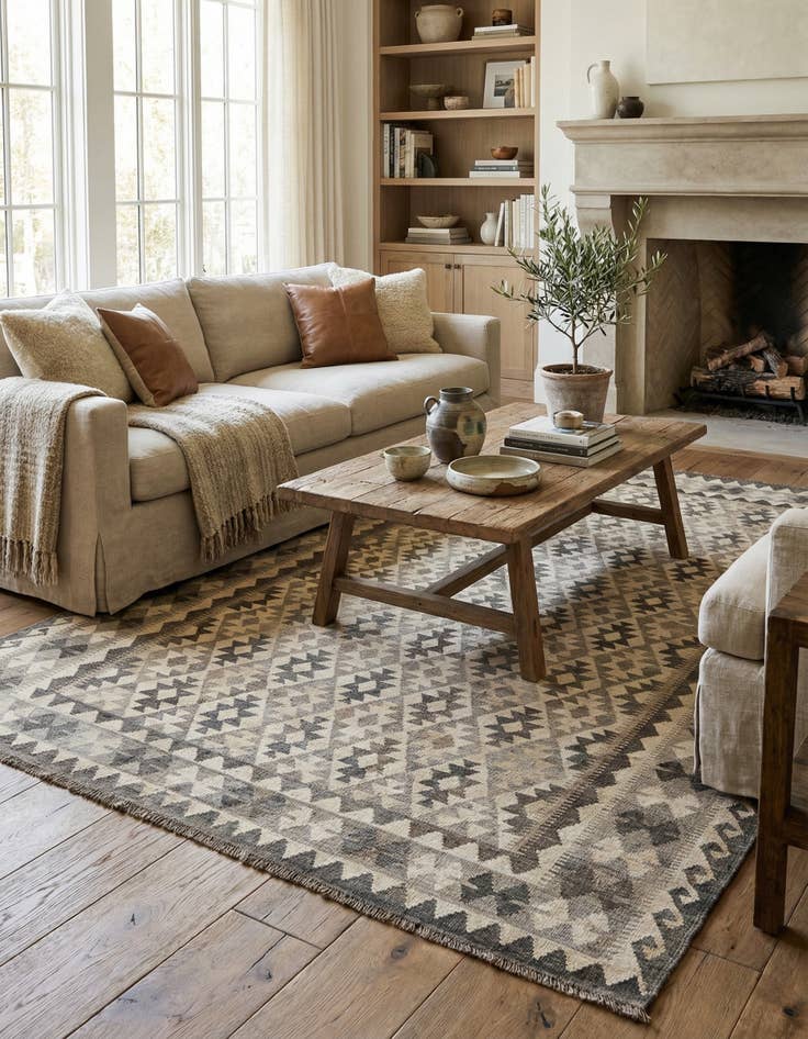 Detail image of  6' 11 x 9' 7  Hand Woven Kundan Kilim Wool Rug