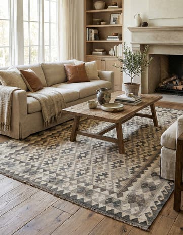 6' 11 x 9' 7 Hand Woven Kundan Kilim Wool Rug