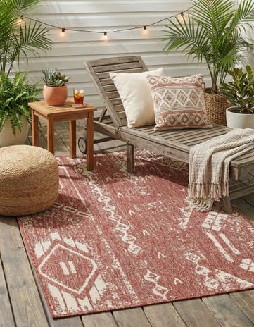 Rust Red Easy-Clean Bohemian Indoor / Outdoor Rug