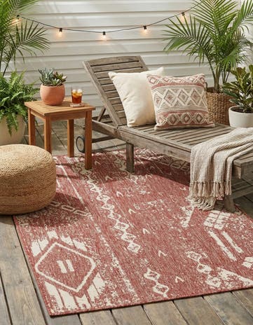 Rust Red Easy-Clean Bohemian Indoor / Outdoor Rug