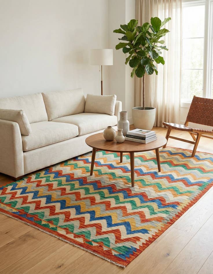 Detail image of 5' 9 x 8'  Hand Woven Kilim Modern Wool Rug