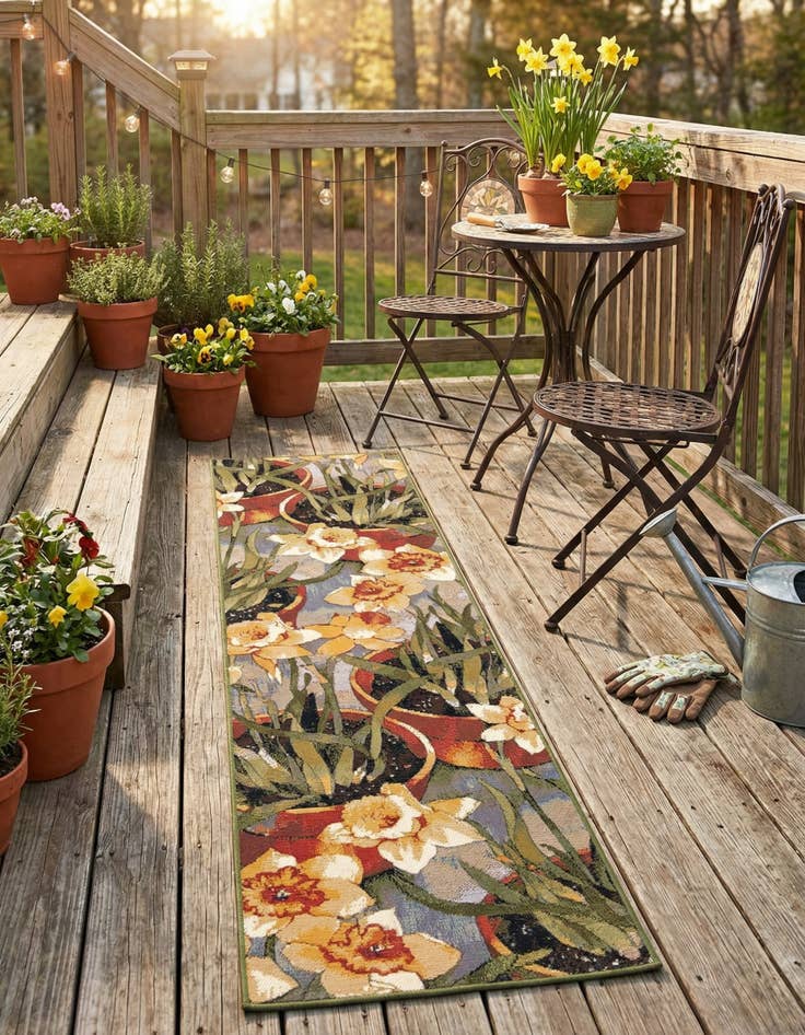 Detail image of 2' x 8' Easy-Clean Botanical Indoor / Outdoor Runner Rug