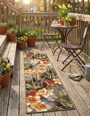 2' x 8' Easy-Clean Botanical Indoor / Outdoor Runner Rug