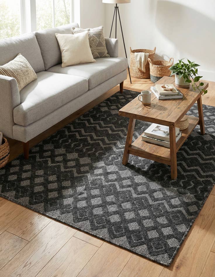 Detail image of 4' x 6'  Washable Trellis Textured Indoor / Outdoor Rug