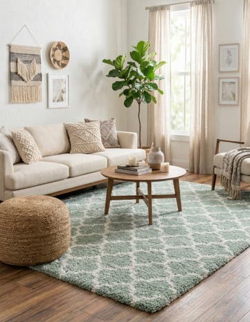 White Cyan Moroccan Shag Rug