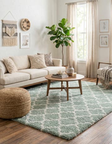 White Cyan Moroccan Shag Rug