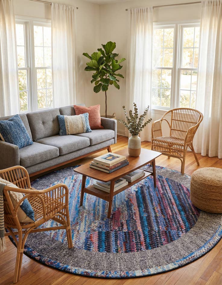 Detail image of 7' 10 x 7' 10 Easy-Clean Modern Indoor / Outdoor Round Rug