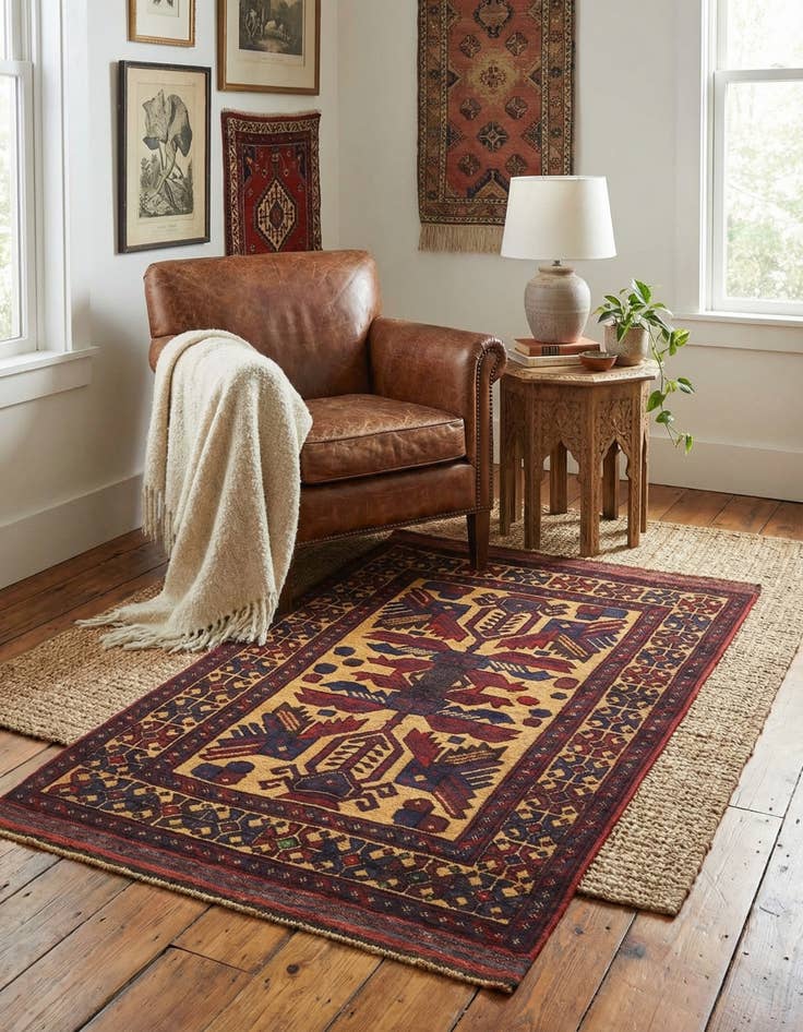 Detail image of  2' 9 x 4' 9  Hand Knotted Sumak Wool Rug